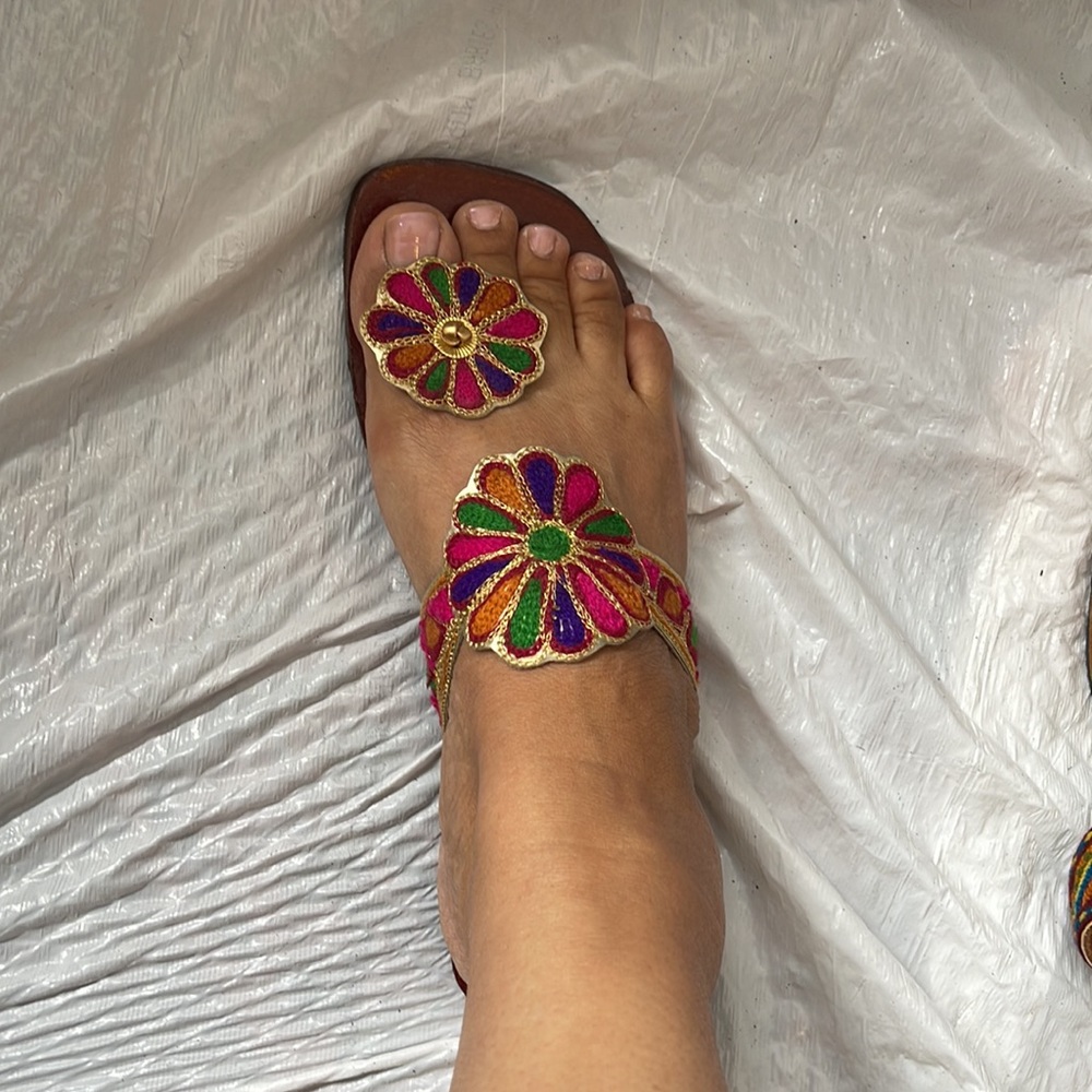 Hand made in real leather embroidered flats. 4 pairs bundle.